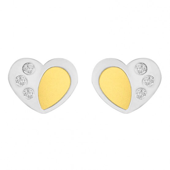 Aretes corazon de oro amarillo y oro blanco 14k (018303)