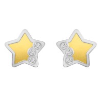 Aretes estrella de oro amarillo y oro blanco 14k  (018302)