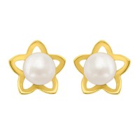 Aretes de oro 14k estrellita calada con perla (036802)