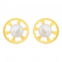 Aretes de oro 14k circulo con flor calada y perla (036803)