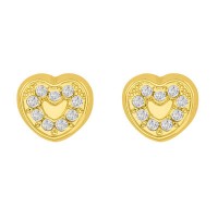 Aretes de oro 14k corazón con relieves y zirconias (050503)
