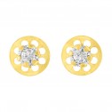 Aretes de oro 14k círculo con flor calada y zirconia (061304)