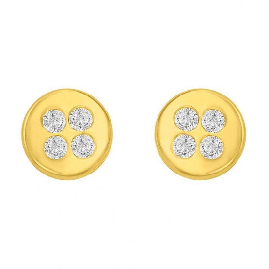 Aretes de oro 14k amarillo botón con zirconias (072106)