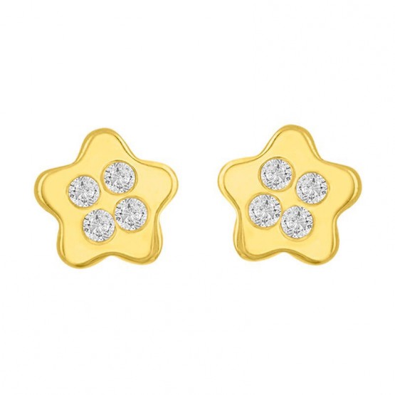 Aretes de oro 14k amarillo estrella con zirconias (072110)