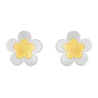 Aretes de oro blanco 14k flor con interior amarillo (083901)