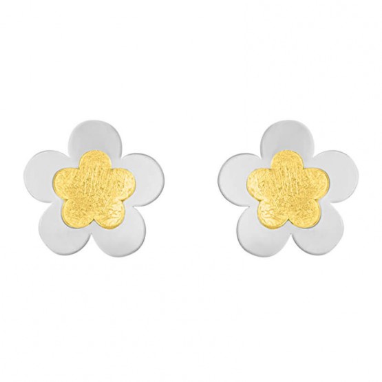 Aretes de oro blanco 14k flor con interior amarillo (083901)
