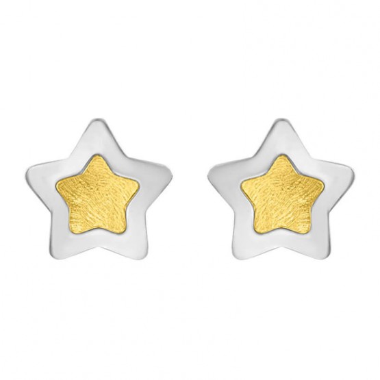 Aretes de oro blanco 14k estrella con interior amarillo (083904)