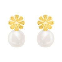 Aretes de oro 14k flor con perla (090406)