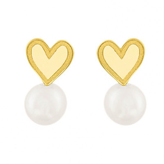 Aretes de oro 14k corazón con perla (090407)