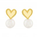 Aretes de oro 14k corazón con perla (090407)