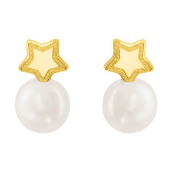 Aretes de oro 14k estrella con perla (090408)