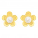Aretes de oro 14k flor matizada con perla (098001)