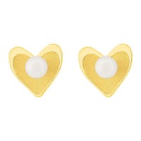 Aretes de oro 14k Corazón matizado con perla (098003)