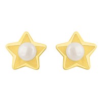 Aretes de oro 14k estrella matizada con perla  (098004)