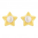 Aretes de oro 14k estrella matizada con perla  (098004)