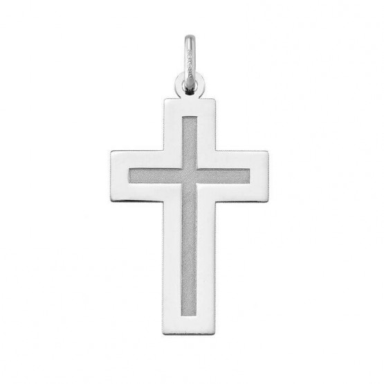 Colgante de cruz en plata mate-brillo (23302)