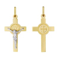 Cruz de oro 14k bicolor con Cristo y San Benito (23105BIC)